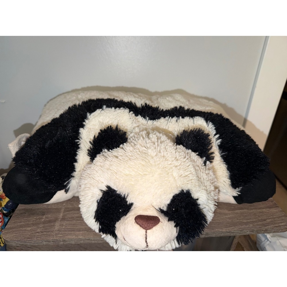 Pillow Pets Original Panda Plush Stuffed Animal Folding Pillow Black White 18in